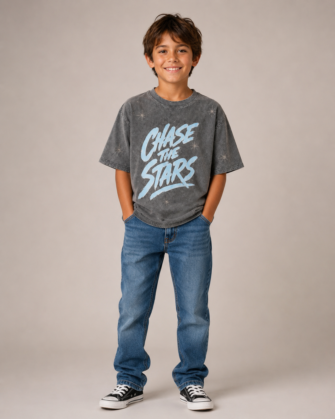 Junior CHASE THE STARS Grey Acid Wash Tee