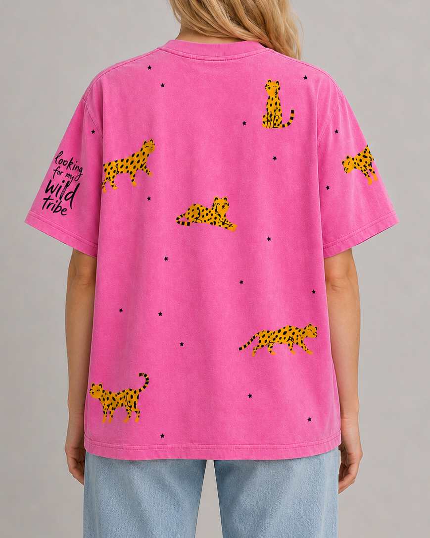 Wild Tribe Hot Pink Acid Wash Tee