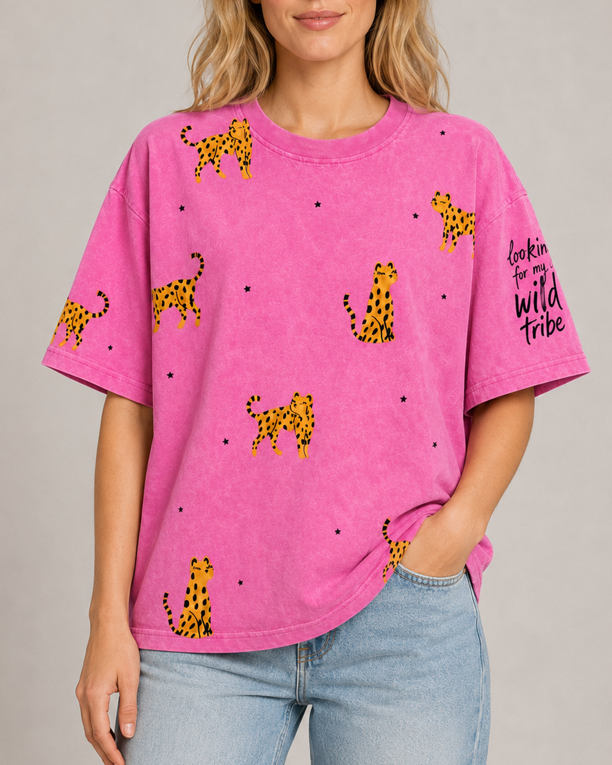 Wild Tribe Hot Pink Acid Wash Tee