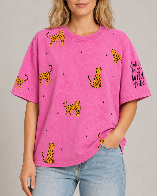 Wild Tribe Hot Pink Acid Wash Tee