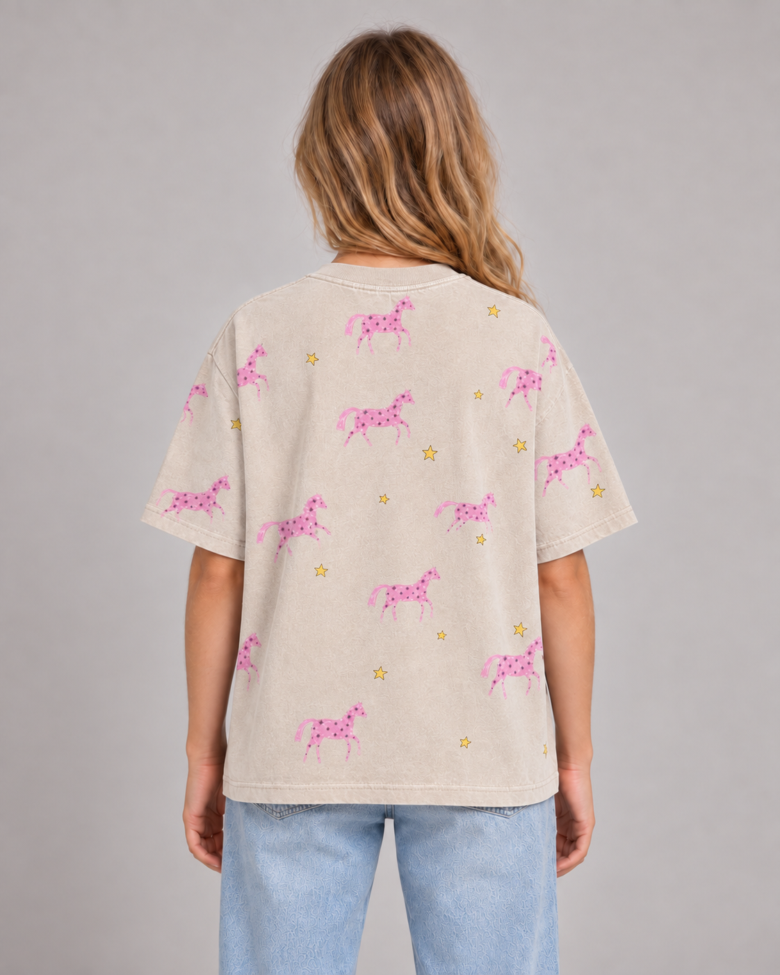 Junior HORSING AROUND Biege Acid Wash Tee