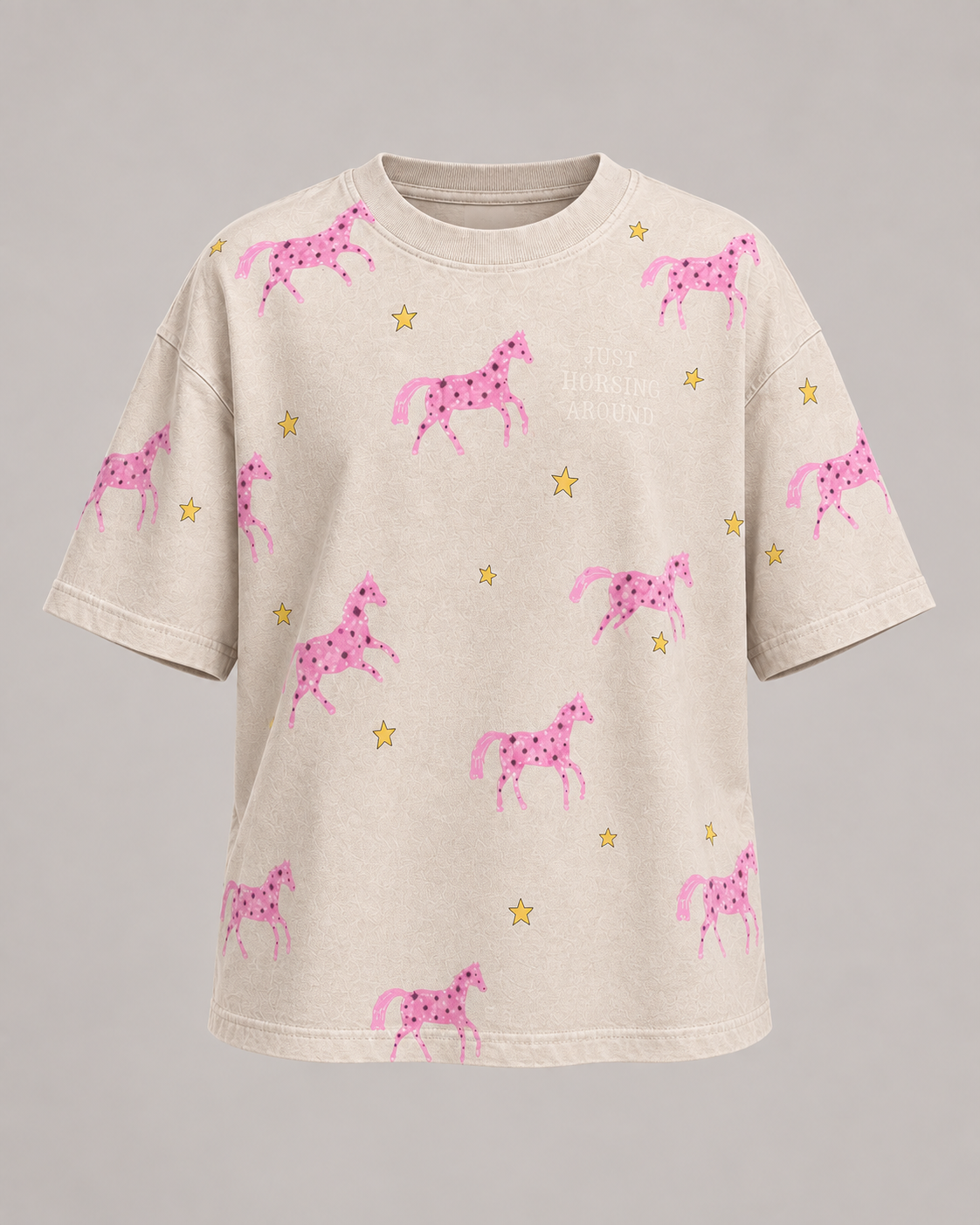 Junior HORSING AROUND Biege Acid Wash Tee