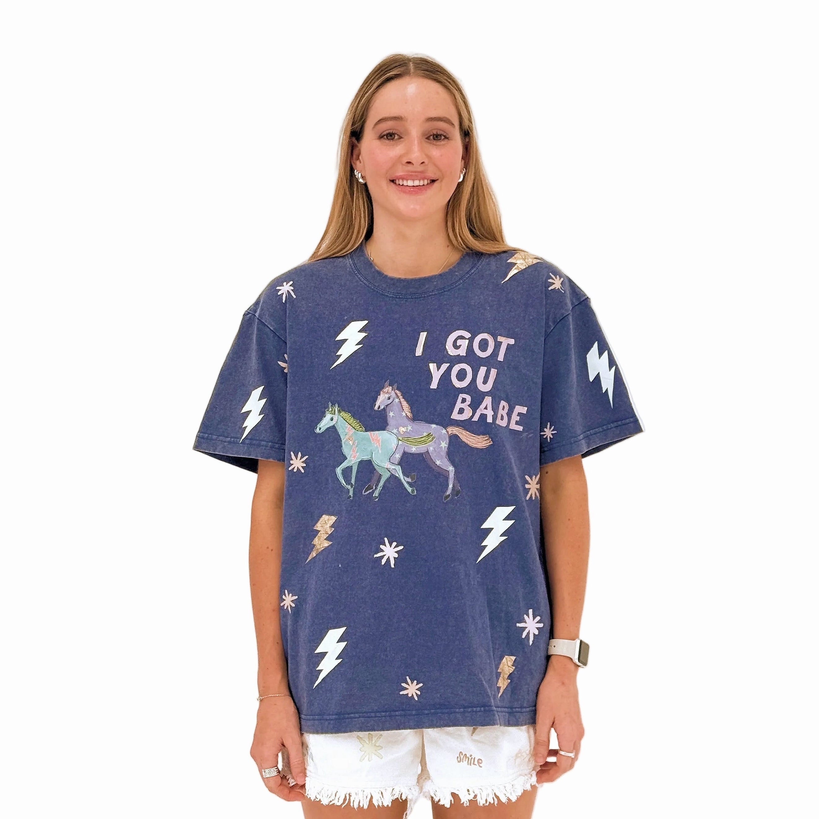 I GOT YOU Acid Wash Blue Tee