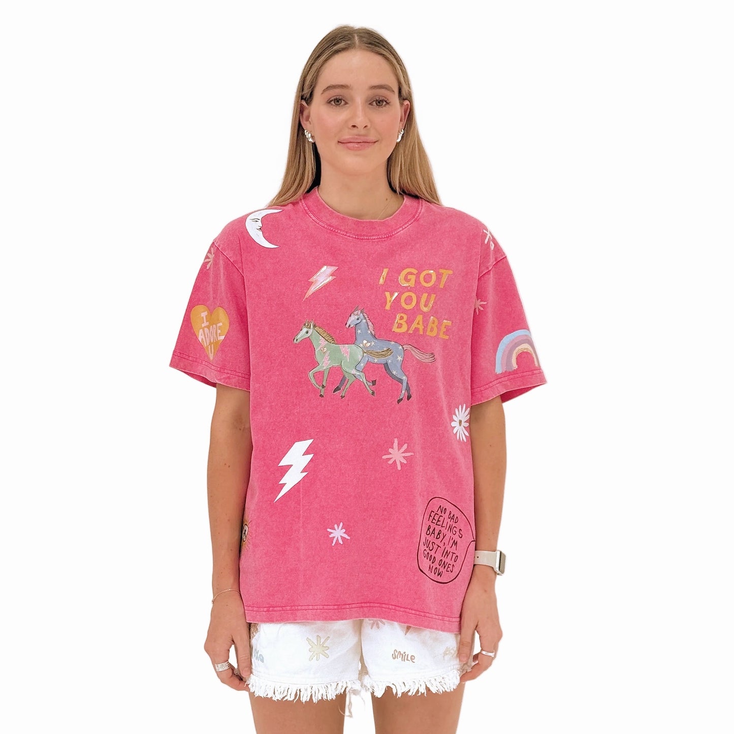 I GOT YOU BABE Pink Acid Wash Tee