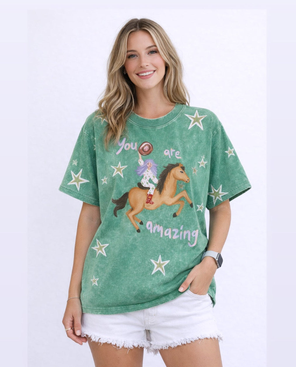 YOU ARE AMAZING Acid Wash Green Tee