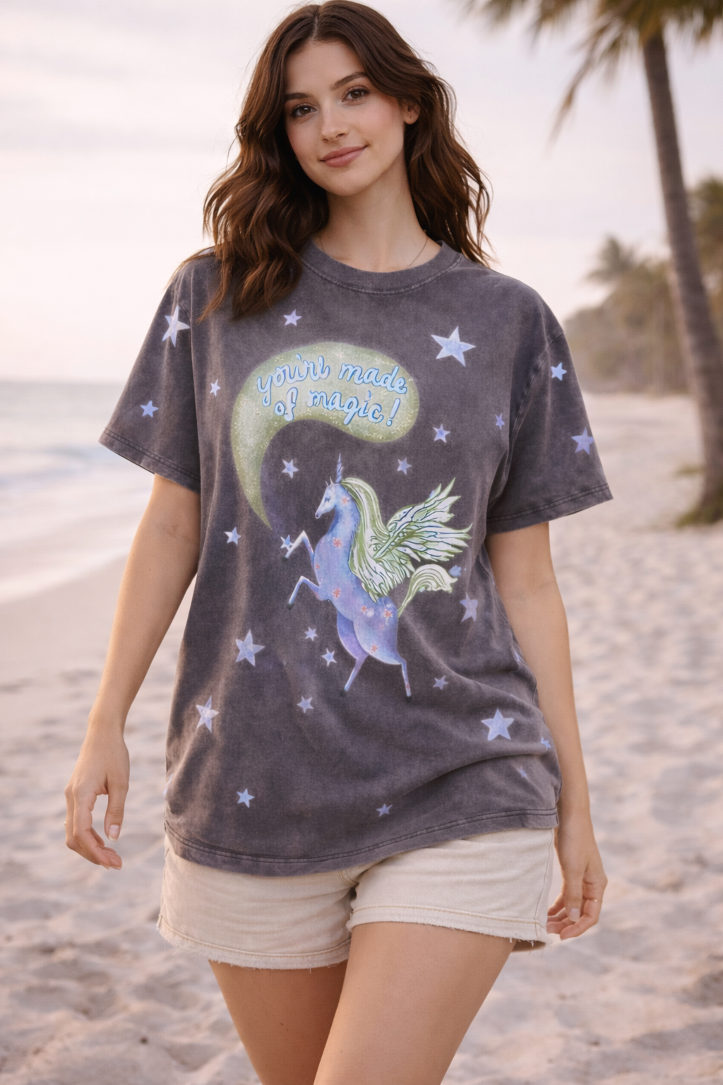 YOU’RE MADE OF MAGIC Acid Wash Grey Tee