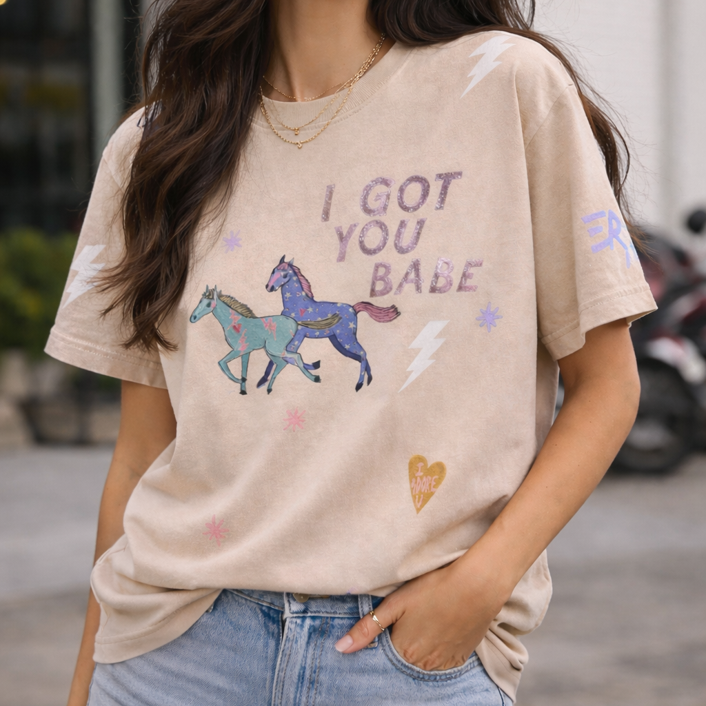 I GOT YOU BABE Ivory Acid Wash Tee
