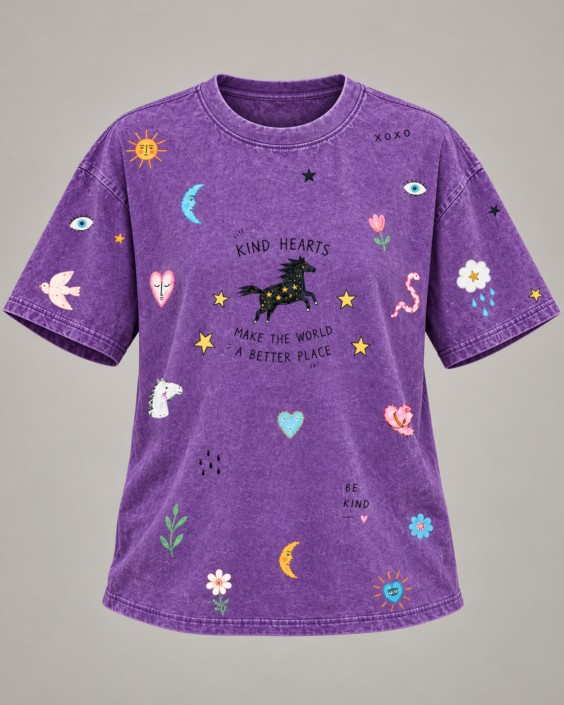 Kind Hearts Purple Acid Wash Tee
