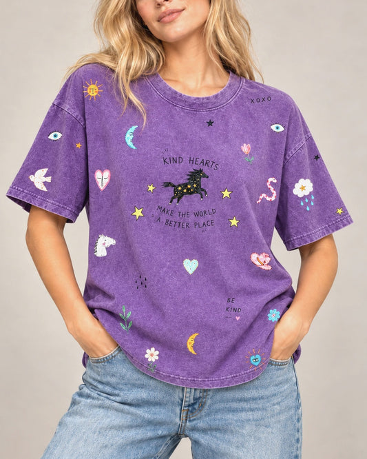 Kind Hearts Purple Acid Wash Tee