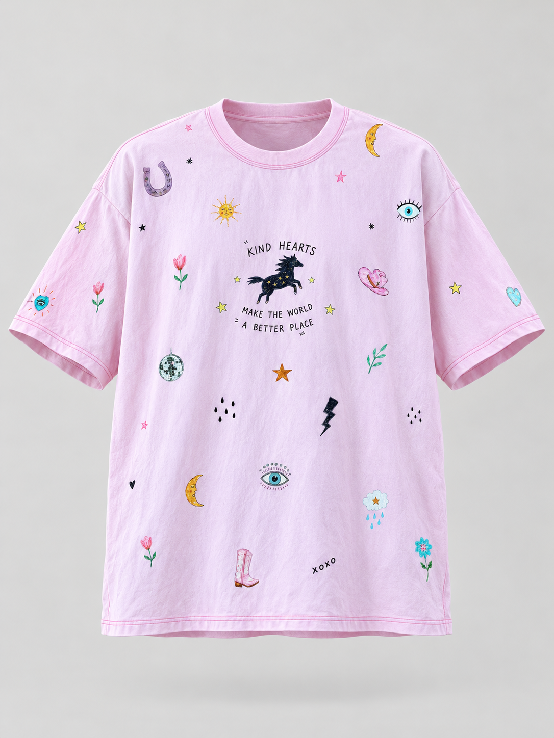 Kind Hearts Baby Pink Acid Wash Tee