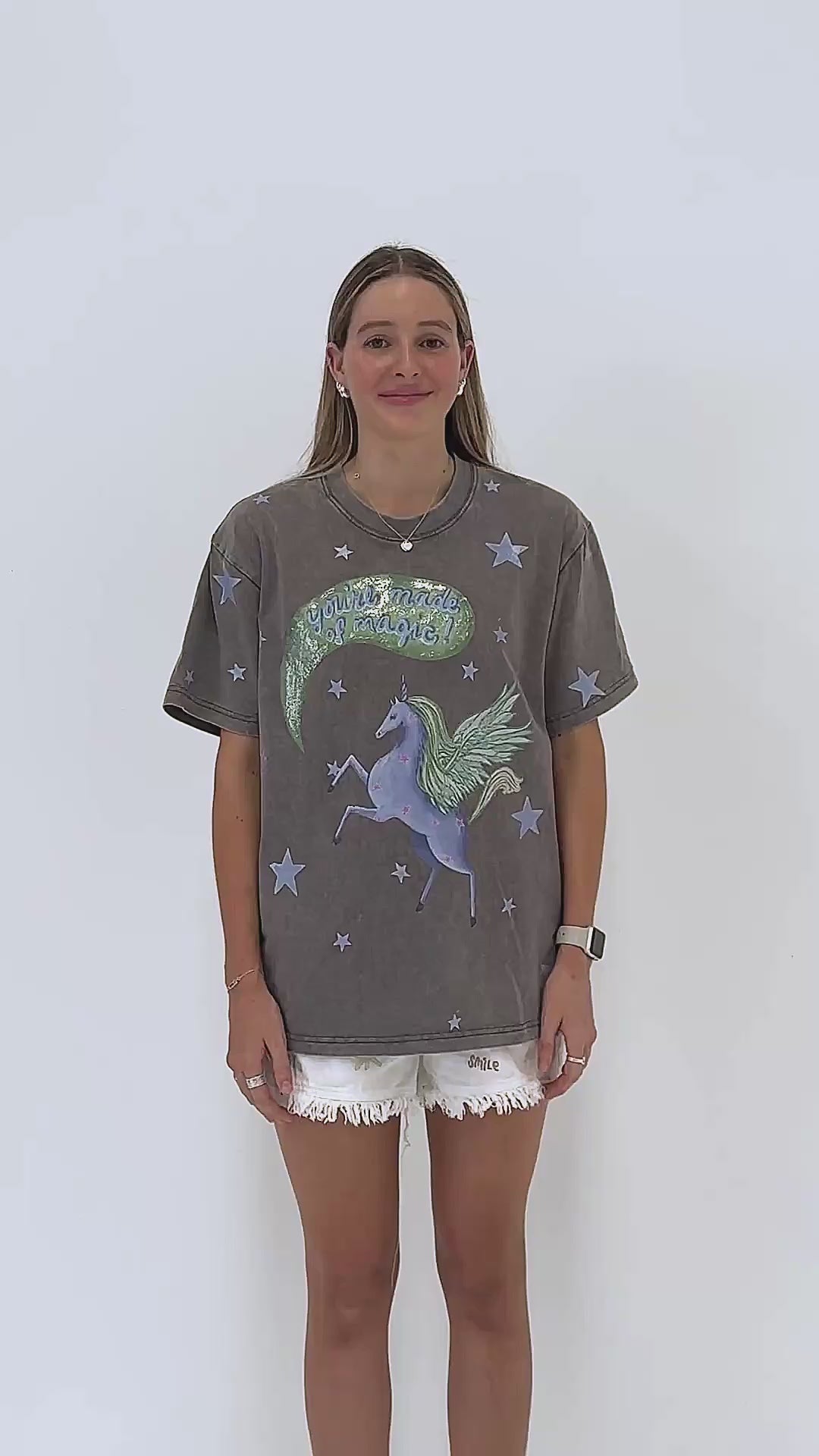 YOU’RE MADE OF MAGIC Acid Wash Grey Tee